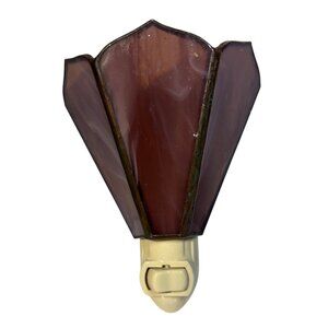 Vintage Stained Glass Fan Night Light Plug In With Bulb Pink Plum